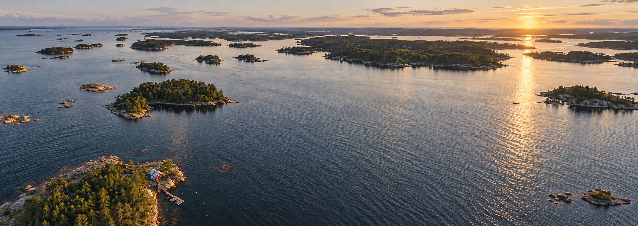 Auringonlasku Suomen saaristossa